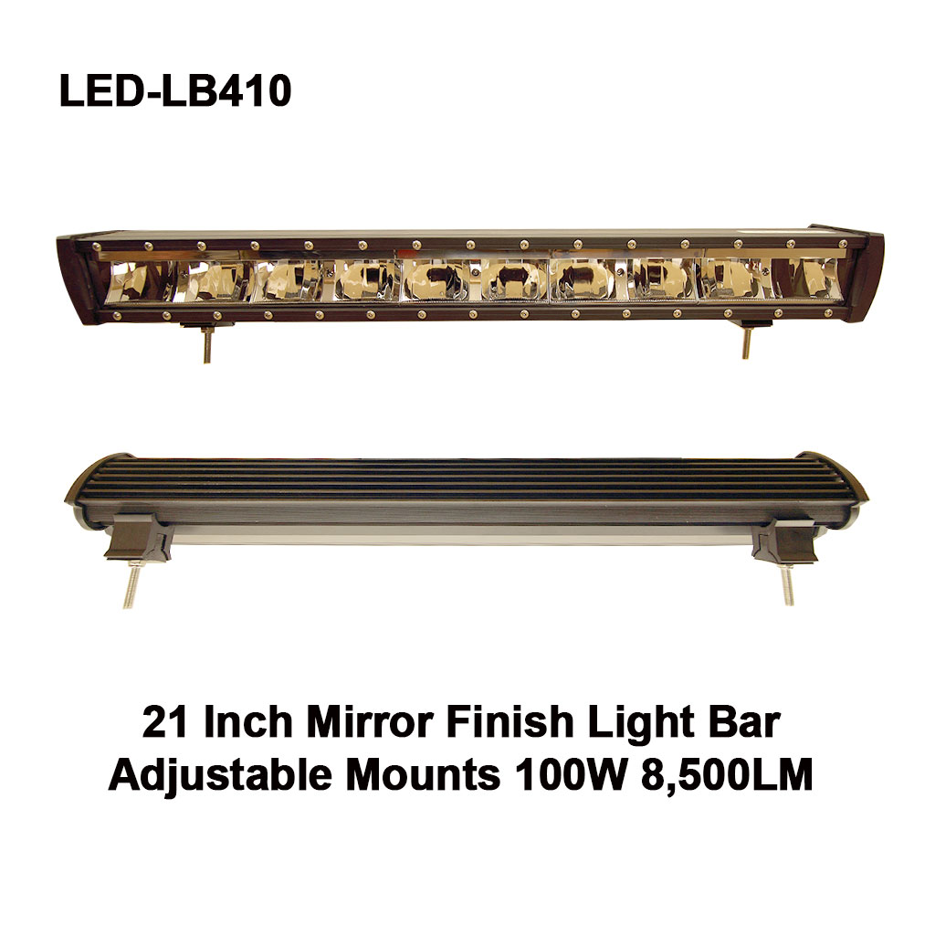LED Light Bar 21 Inch Mirror Beam 100W 8500LM IP67 Adjustable Stainless Mounts